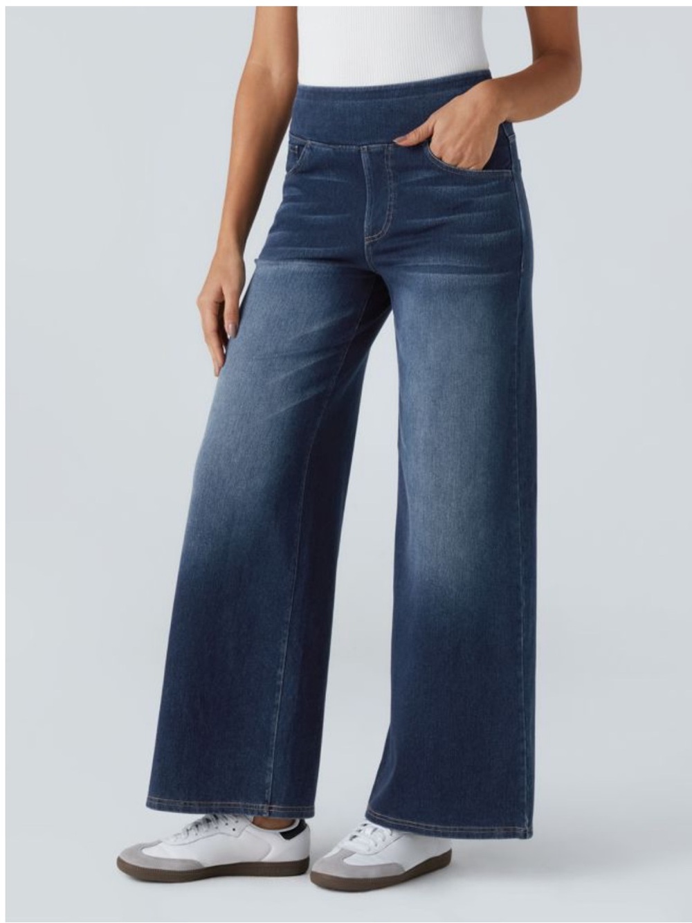 Halara Flex™ High Waisted Pockets Baggy Wide Leg Washed Casual Jeans